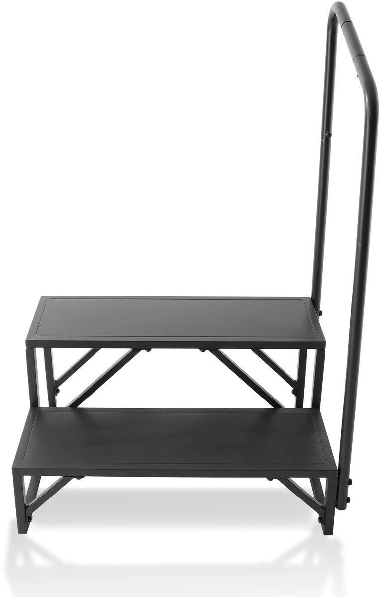 Archi Campertrap 2-trede – RV Opstap met leuning – Antislip caravantrap van verdikt koolstofstaal – Draagvermogen 200 kg – Zwart