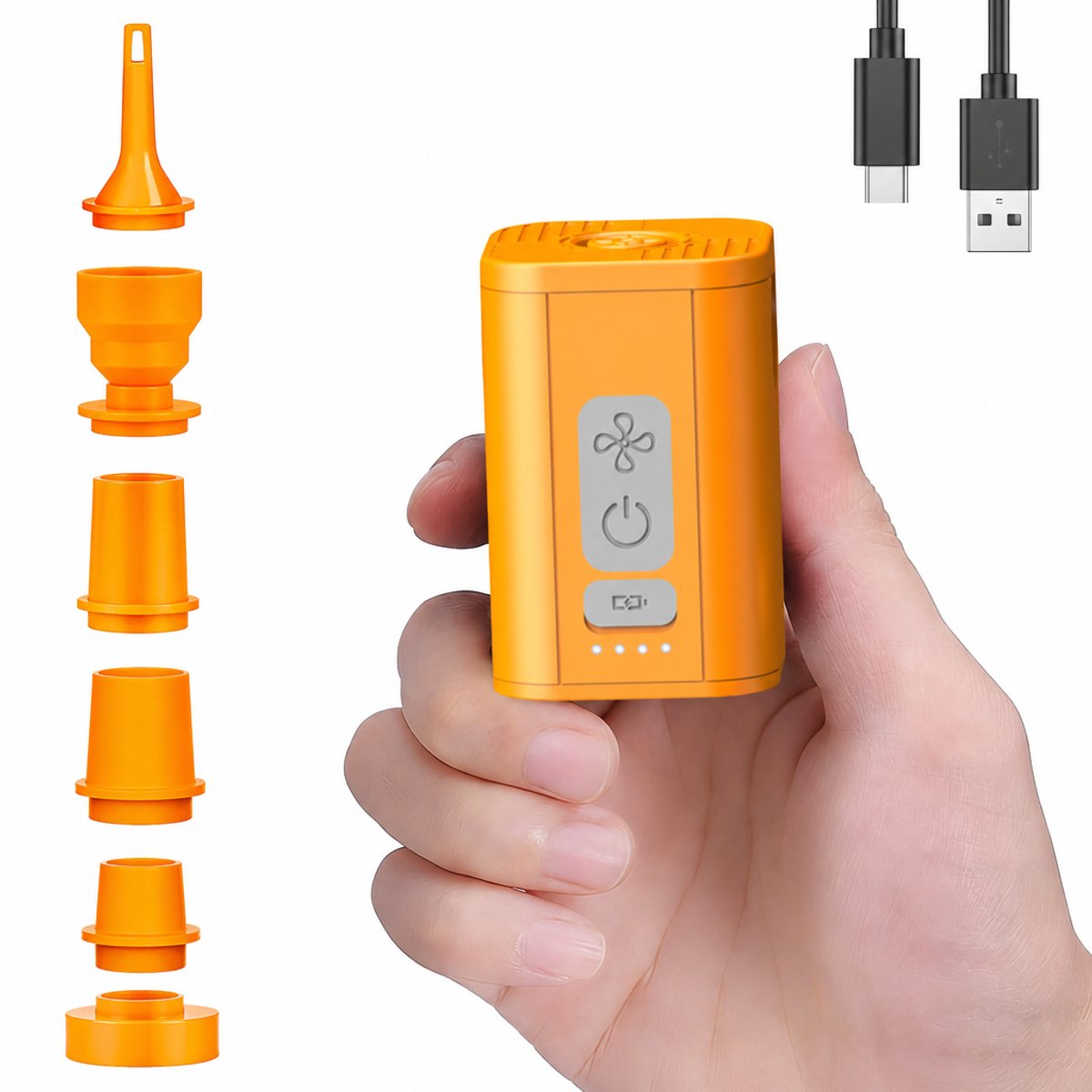 Ryoudavell - Elektrische Luchtpomp voor Luchtbed - Krachtige 5000Pa Opblaaspomp met 6 Opzetstukken - 2400mAh Akku Vacuümpomp voor Vacuumzakken & Zwembad - Draagbare Mini Compressor & Reispomp - USB Oplaadbare Snelvuller - Slaapmat