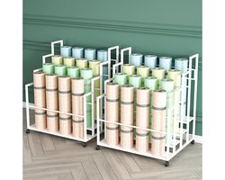 FlexiGym Elite Fitness Opbergrek met Wielen voor Yogamatten, Foam Rollers en Fitnessaccessoires – Multifunctionele Metalen Sport Organizer Trolley voor Home Gym en Yogastudio