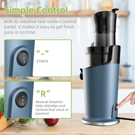 VIEMAE Slowjuicer - Sapcentrifuge - Sapmachine - Coldpress juicer - Geschikt voor grote stukken groenten en fruit - BPA-vrij — afbeelding 5