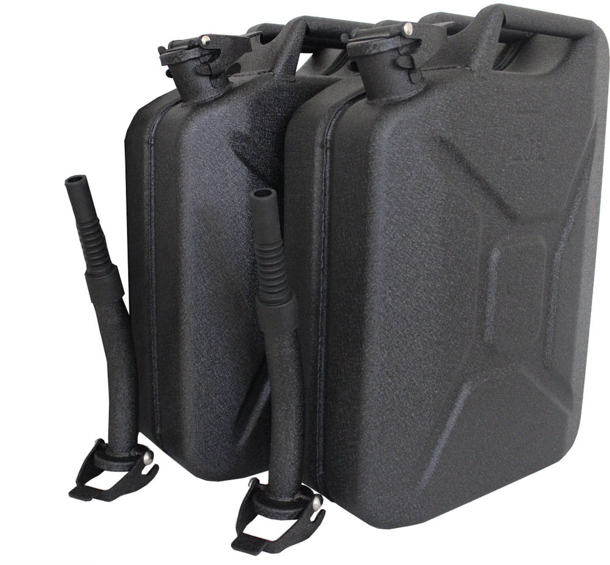 TRUTZHOLM - Metalen Jerrycan Set van 2 - 20 Liter - Zwart Hammerschlag - Incl. Schenktuit & Houder - Benzine - Diesel - Brandstofkan