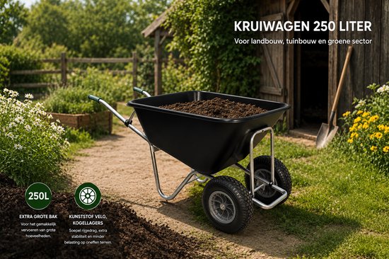 JMC Kruiwagen 250 Liter - 2 Wielen - Sterke Kunststof Bak - Gegalvaniseerd Frame - Extra Grote Inhoud van Merkloos	 — afbeelding 4