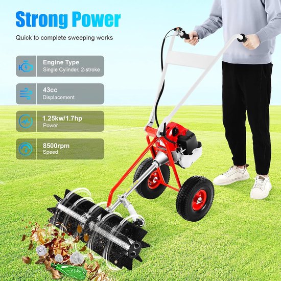 Benzine Veegmachine - Motorbezem Gazon - Terrassen Reinigen - Krachtige 2-takt motor - 43CC - Rood — afbeelding 5