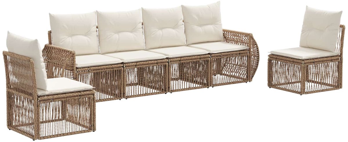 vidaXL - Tuinbank - Set - 6 - pcs - Beige - en - Crème - Wit - poly - rattan
