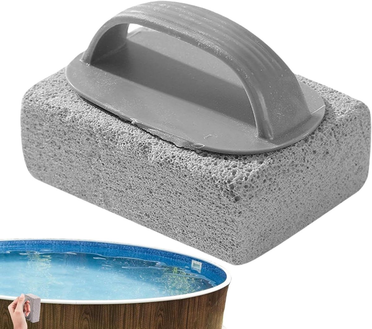 Pumice Stone - Reinigingssteen Zwembad - Tegels Schoonmaken - Met Handvat - 21 x 19 cm - Grijs