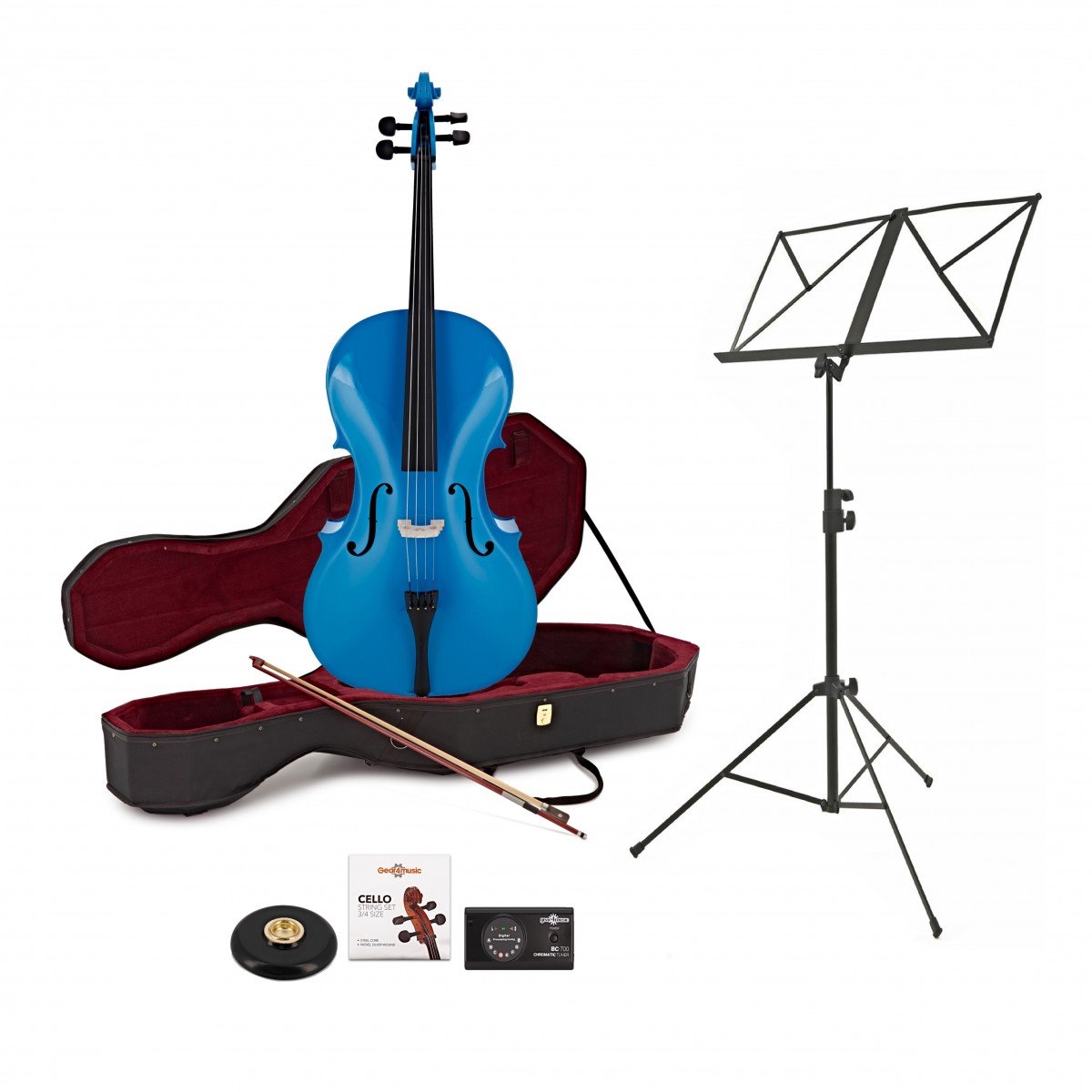 3/4 Studentencello met Koffer + Beginnerspakket, Blauw