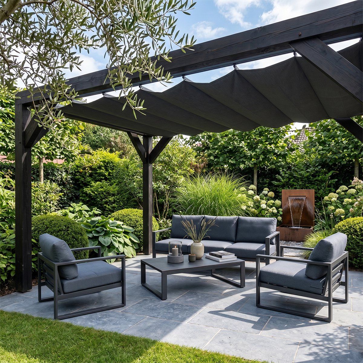 Shadow Comfort® - Harmonicadoeken incl. bevestigingsset - 370 cm x 370 cm - Carbon Black -  Harmonica - Geschikt voor pergola - Pergola doek