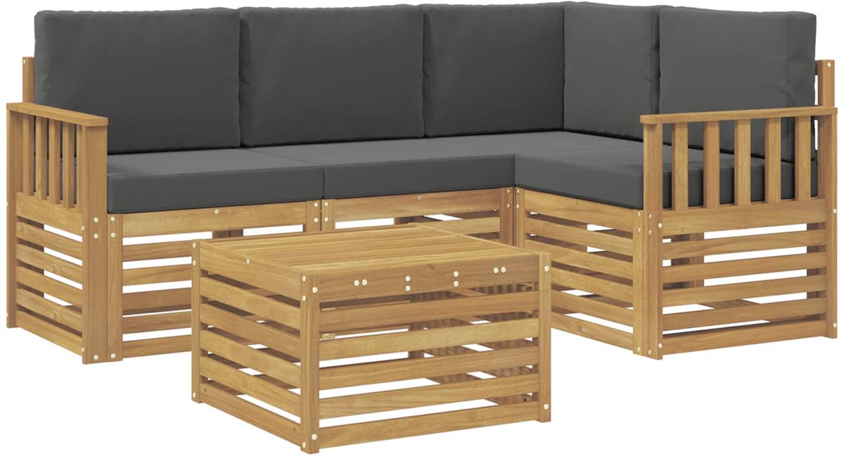 vidaXL Buiten - bank - set - 5 - st - Wit - en - antracietkleurig - Polyester Wit en antracietkleurig