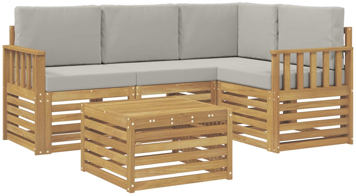 vidaXL Buiten - bank - set - 5 - st - Wit - en - Lichtgrijs - Polyester Wit en lichtgrijs