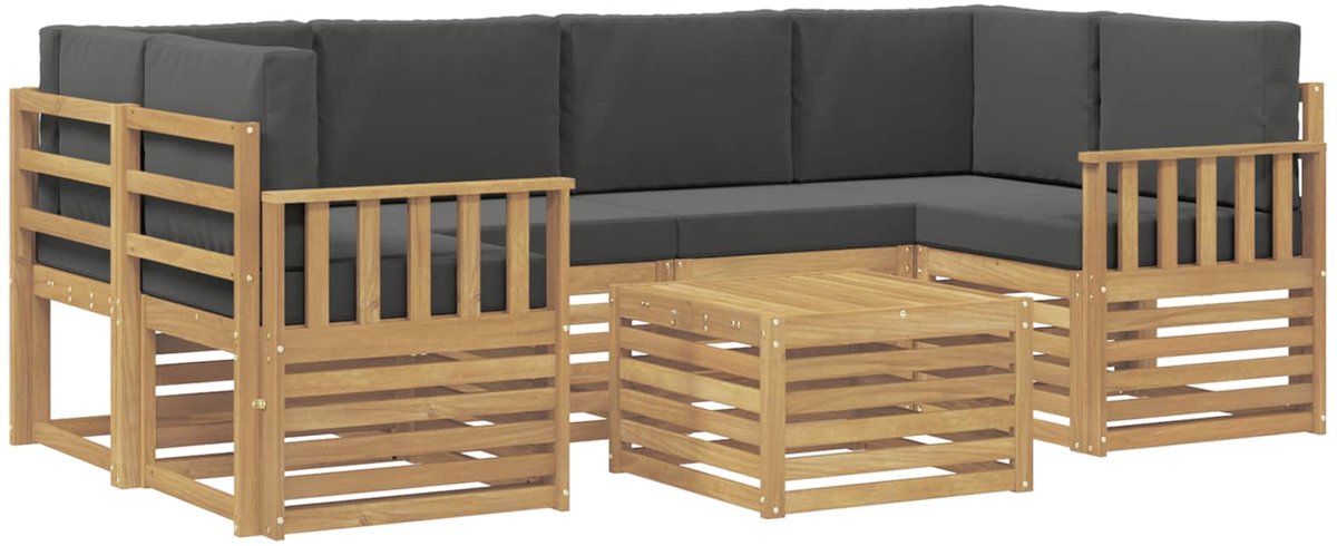 vidaXL Buiten - bank - set - 7 - st - 6-zits - Wit - en - antracietkleurig - Polyester Wit en antracietkleurig