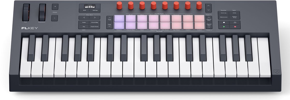 Novation FLkey2 37 master keyboard met 37 toetsen, 16 pads en OLED display
