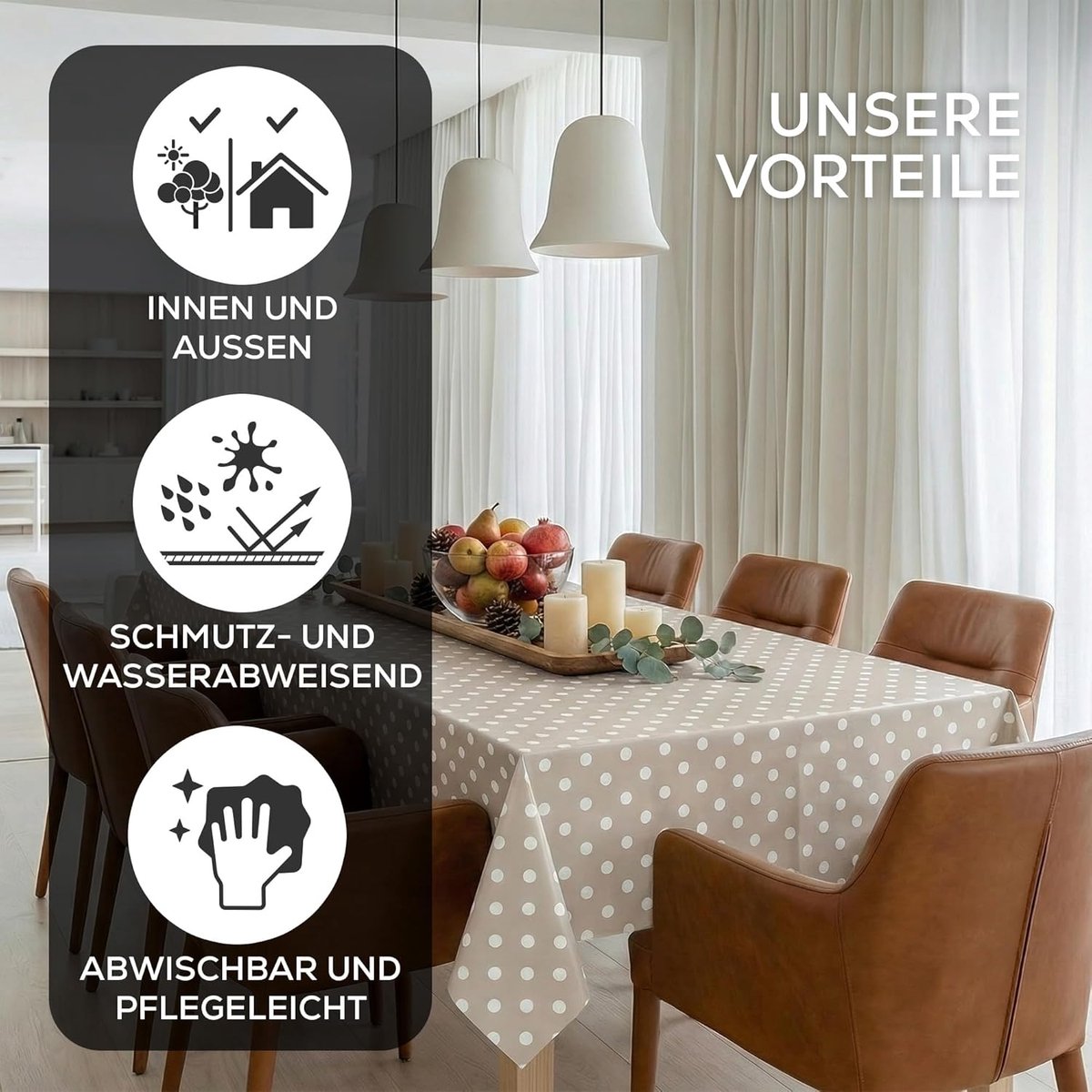 Tafelkleed - Afwasbaar Kleed - Bescherming Tafel - Waterdicht PVC - 160 x 140 cm - Taupe Stippen