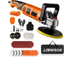 Polijstmachine Set - Auto Poetsset - Auto Glans Herstellen - 1800W Krachtige Motor - 7 Snelheden - Oranje