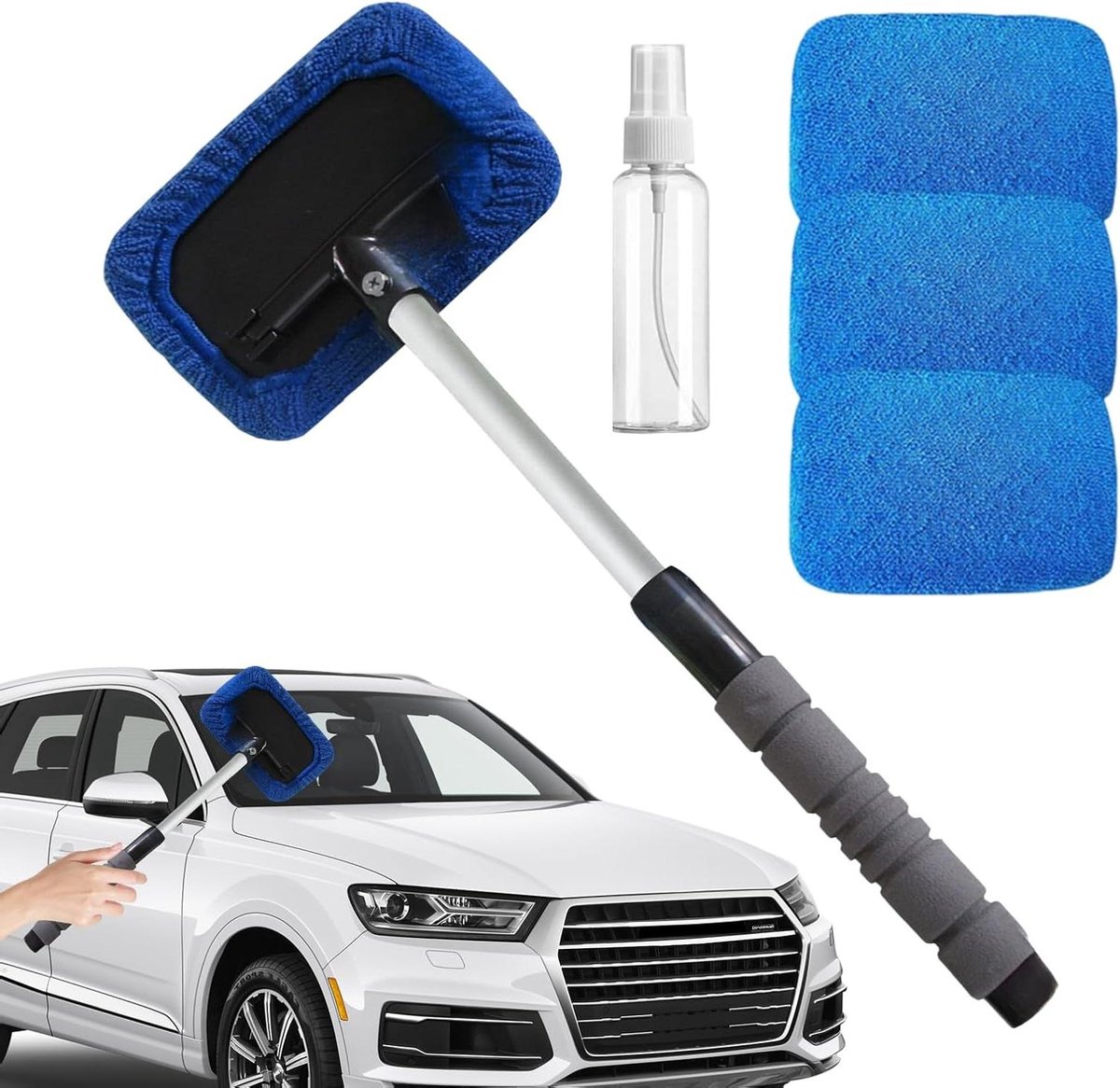 Voorruitreinigingsgereedschap - Glasreiniger Auto - Auto Ramen Wassen - Uitschuifbare Handgreep - 49 cm - Grijs
