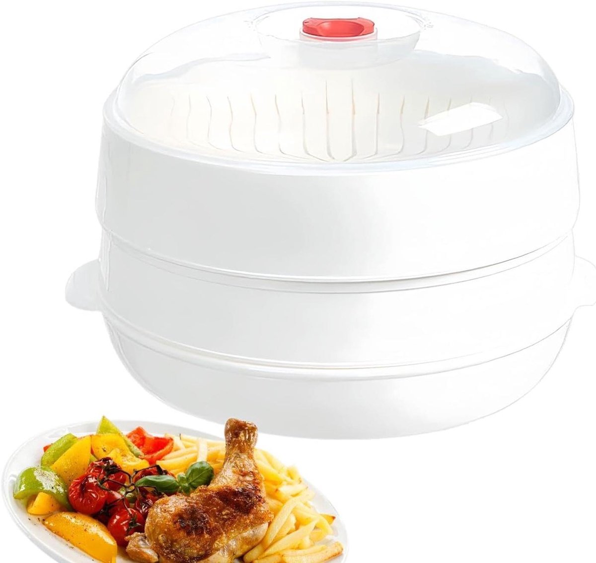 Magnetron Stoompan - Stoomkoker Verwarmer - Gezond Koken - Dubbel Verdikt Ontwerp - Circulair - Wit