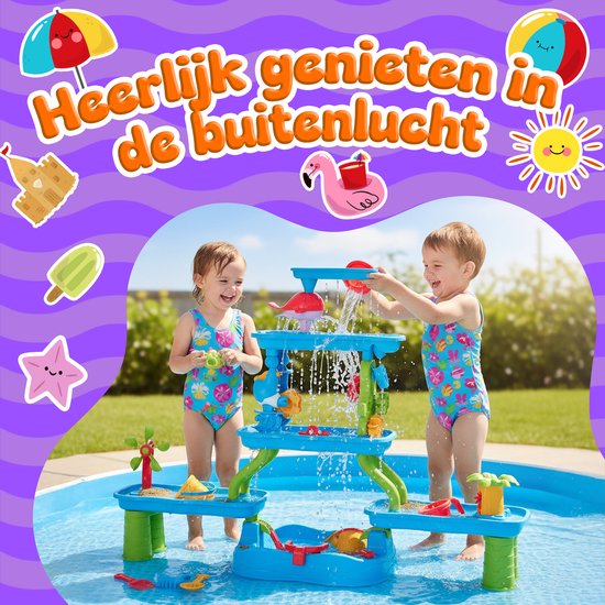 KidzKraze® Watertafel Tropisch - Buitenspeelgoed – Watertafel - Sensorisch Speelgoed - Activiteiten Tafel – Waterbaan - Zandtafel Voor Kinderen - Waterspeeltafel Speelgoed - Incl. Accessoires