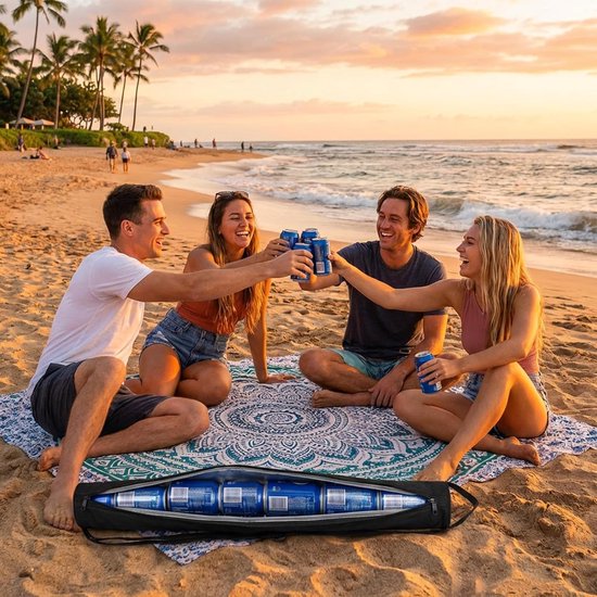 Flessenkoeler - Bierhoes voor golftas - Koelhoes - 90 × 8 cm - Slanke Bierkoeltas voor Golf - - Ruimte voor 7 Blikjes, Geïsoleerd - Draagbaar Outdoor Accessoire - Golfaccessoires - Voor bier en andere koude drankjes - Zwart — afbeelding 4