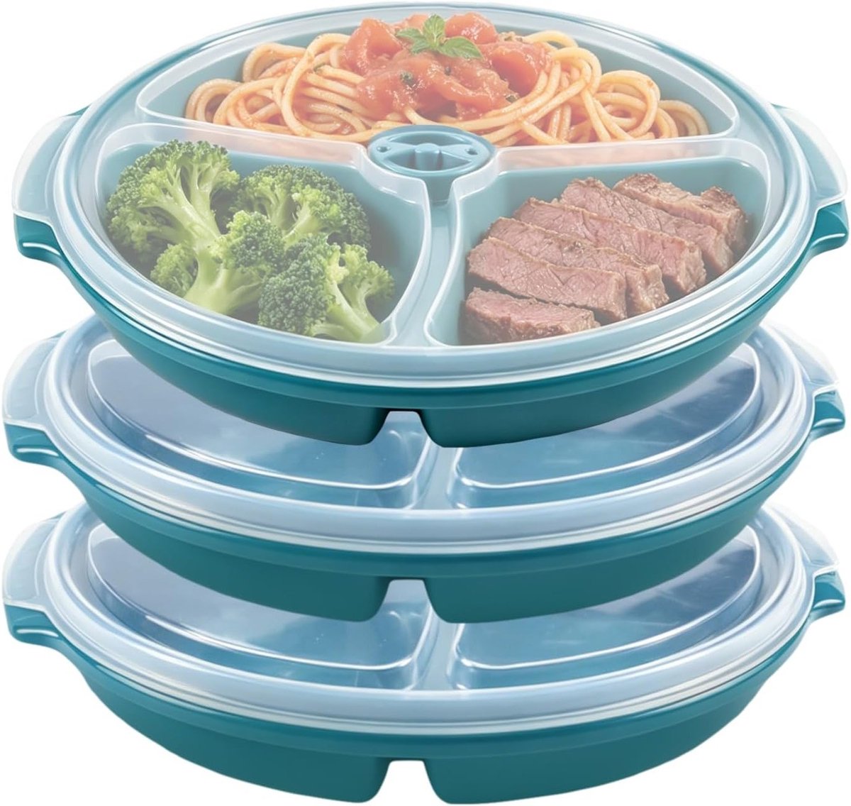 Set van 3 BPA-vrije magnetronborden met ventilatiedeksel voor verwarmen en invriezen, ideaal voor school en werk, blauwgroen