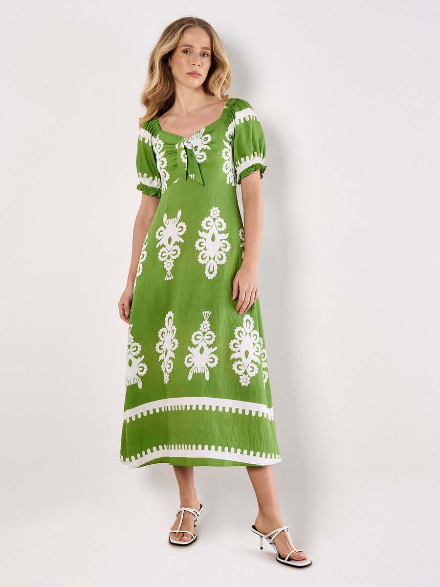 Folk Floral Print Midi Dress