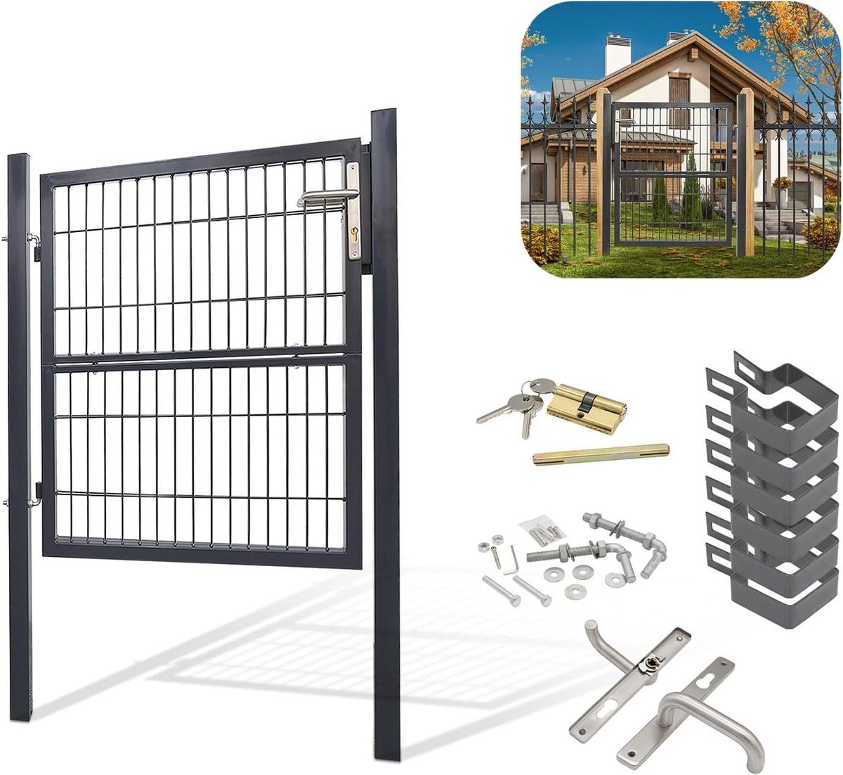 Tuinpoort Staafmat - Hekdeur Tuin - Buitenruimte Afscheiden - Verzinkt Staal - 100 x 100 c