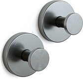 Sanova Handdoekhaakjes - Set van 2 - Zuignap - Zonder boren - Handdoek haak - Handdoekhouder - Zelfklevende haakjes - Gun metal