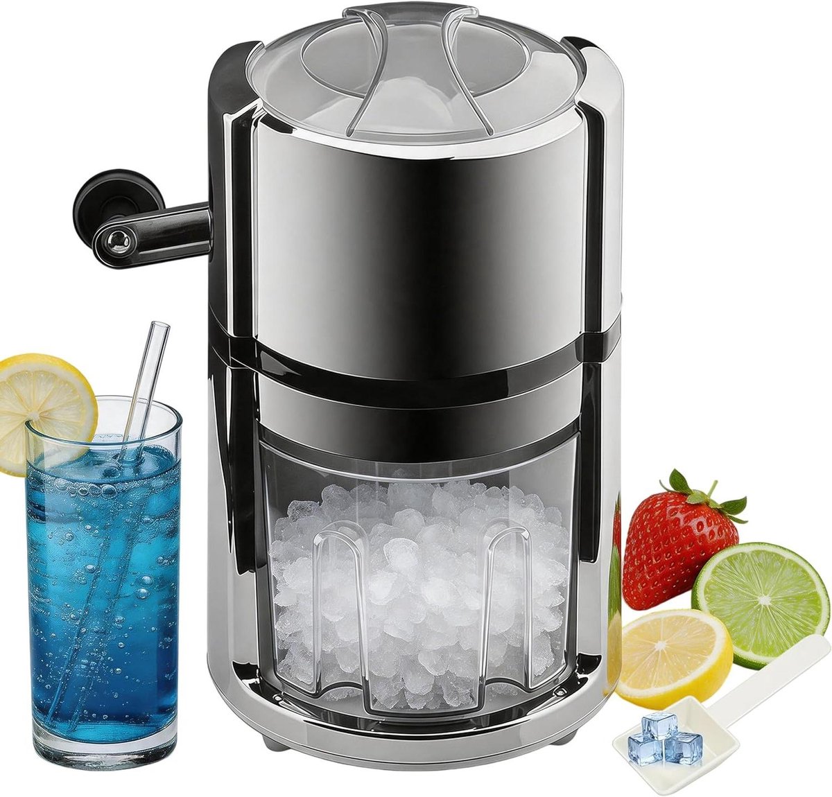 IJscrusher Roestvrij Staal - IJsvermaler Handmatig - Drankjes Koelen - Stroomloze Werking - 1250 gram - Zilver