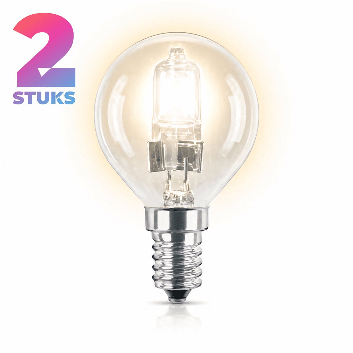 2x Kogel Halogeenlamp E14 - 60W - Warm Wit Licht (2700K) - 255 lm - 1 jaar - Dimbaar