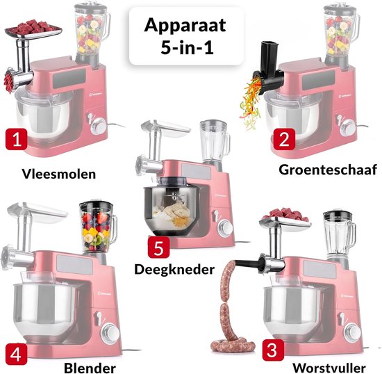 Keukenmachine - Keukenapparaat Mixer - Bakken Deeg Maken - Geïntegreerde Weegschaal - 8 Liter Kom - Rood — afbeelding 5