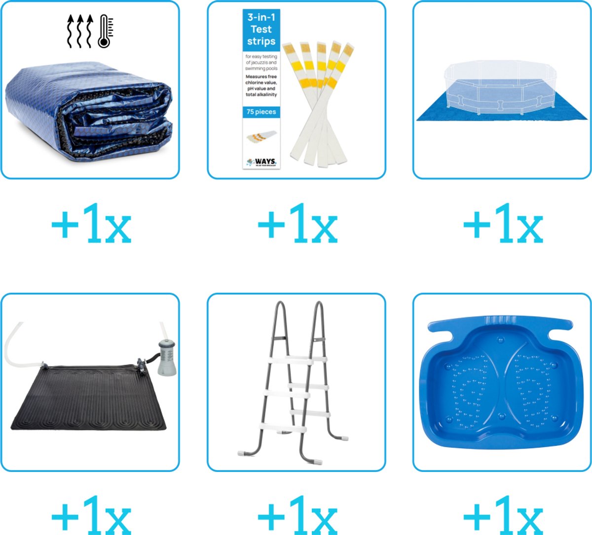 Zwembad Accessoirepakket voor Intex Easy Set Zwembad - 305x76 cm - Rond - Opblaasbaar - Met filterpomp - WAYS - 28122GN - 6-delig