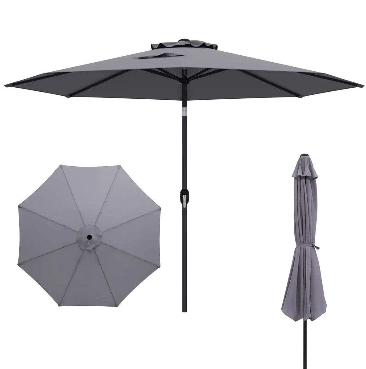 Innovastore Parasol - Tuinparasol - Buitenparasol - Opvouwbaar - Roestvrij aluminium - Kantelbaar - 300cm - Exlusief voet - Grijs