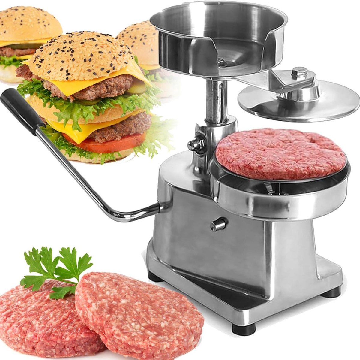 Hamburger Patty Maker - Gehaktballen Vormer - Pasteitjes Maken - Verstelbare Dikte - 100-150mm Diameter - Zilver