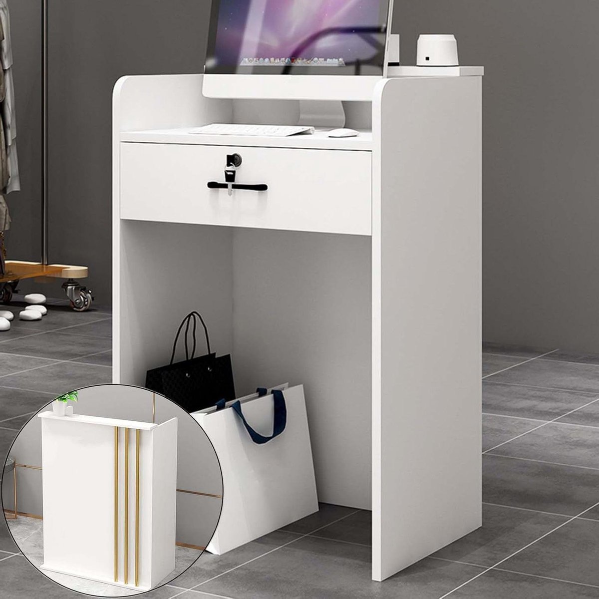 Moderne Receptie Balie - Kassier Bureau - Kantoor Organisatie - Afsluitbare Laden - 60x45x95cm - Wit