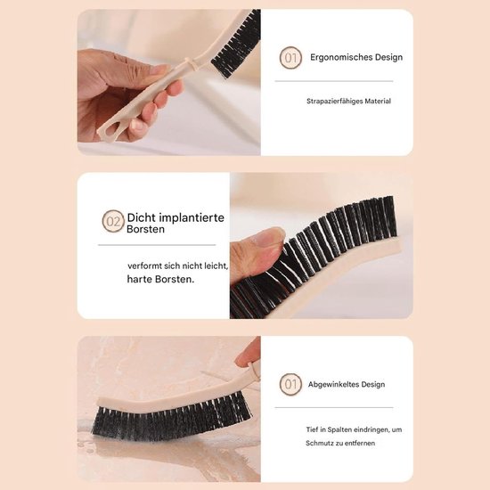 Spleten Borstel - Voegenreiniger - Diep Reinigen - Verlengde Handgreep - 23 cm Lengte - Kaki — afbeelding 2