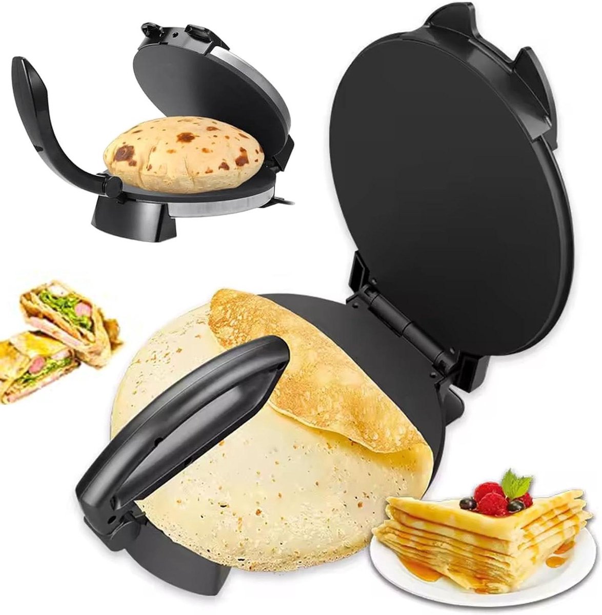 Elektrische Roti Maker - Pizzamaker Pan - Chapati's Bakken - Dubbelzijdige Verwarming - 30 Cm Diameter - Meerkleurig