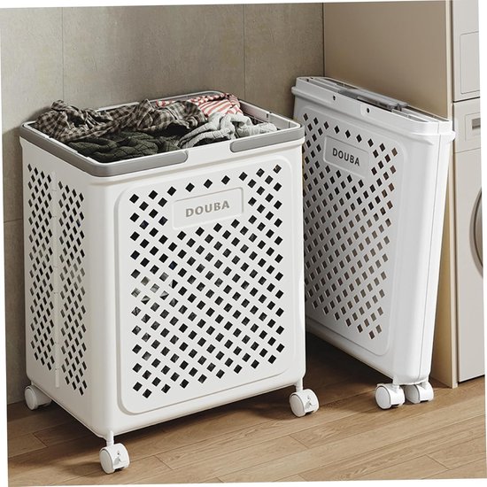 Wasmand Met Wielen - Opvouwbare Mand - Huis Organiseren - Lichtgewicht PP Materiaal - 49 cm Hoog - Wit — afbeelding 5