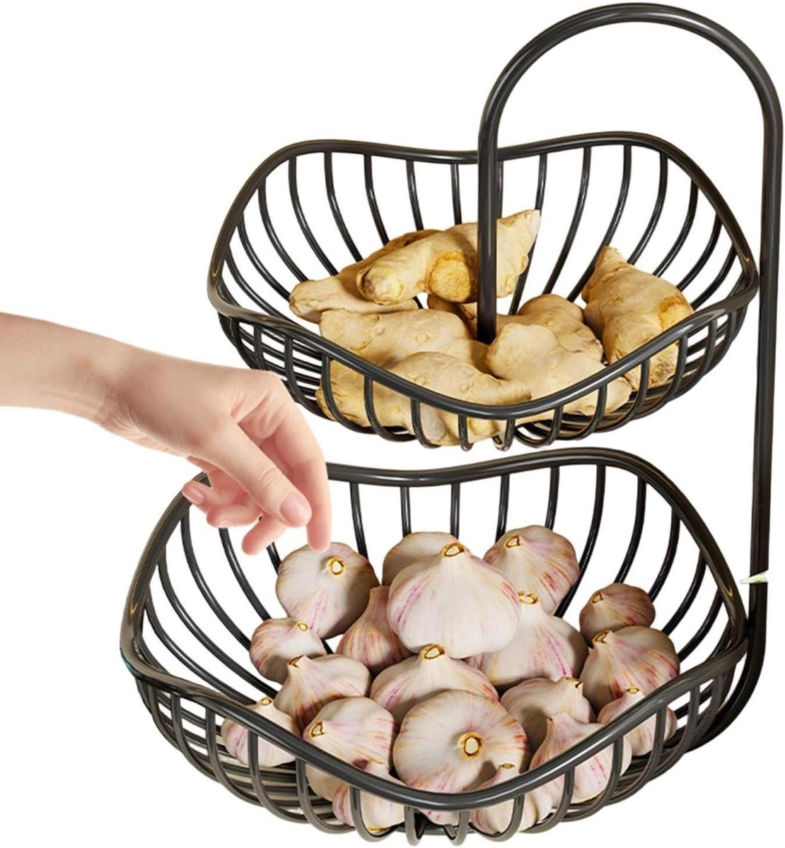 Metalen mand - Fruitrek - Keuken organiseren - Twee verdiepingen - 37.8 x 30.6 x 27.5 cm - Zwart