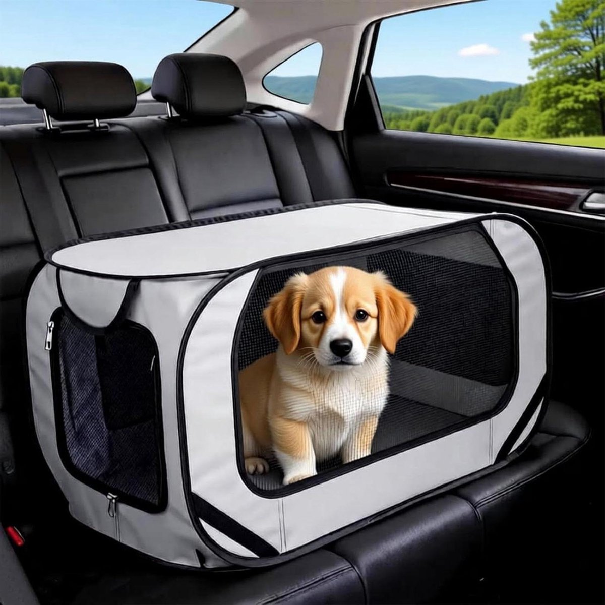 Huisdieren Transportbox - Reismand Opvouwbaar - Veilig Reizen - Specifiek Ontworpen - 37x21x21 inch - Grijs