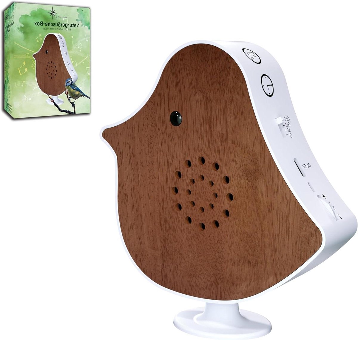 Natuurgeluiden Doos - Geluidskubus - Ontspannen Thuis - Met Bewegingsmelder - 12 cm Breed - Houtkleur
