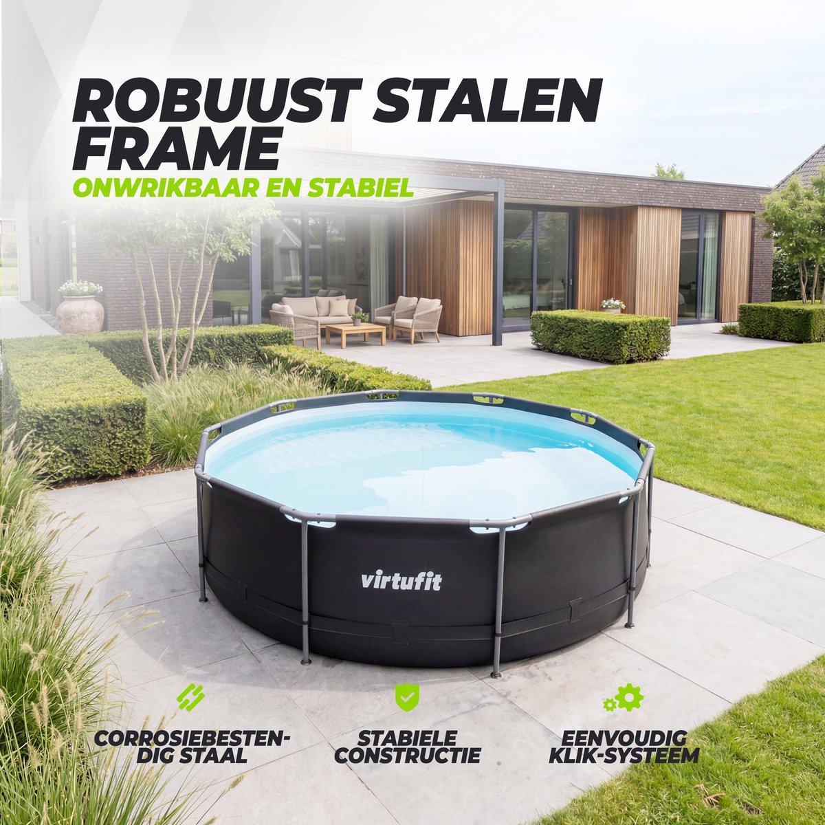 VirtuFit Rond Zwembad Ø366 x 100 cm - Opzetzwembad - Duurzaam & Veilig Stalen Frame - Antraciet — afbeelding 17