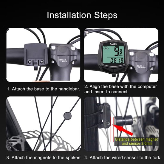 Daity 1 Stuk - Fietscomputer, snelheidsmeter en kilometerteller - Waterdichte fietscomputer met LCD-display, automatische activering en multifunctionele functies voor racefiets en MTB van Daity — afbeelding 5