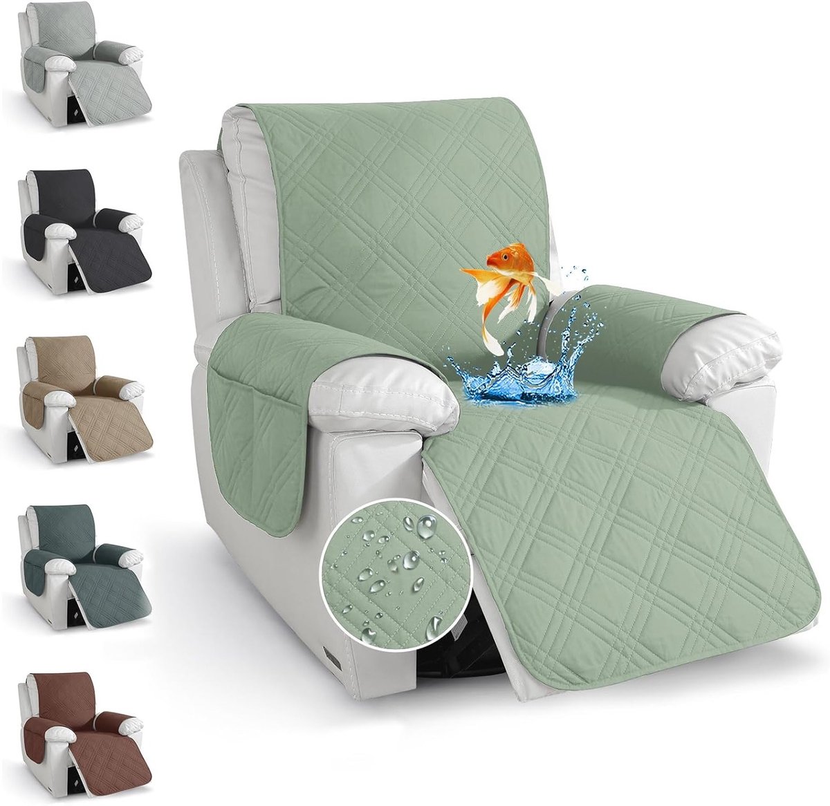 Zachte Recliner Stoelhoes met Armleuningen en Opbergvakken, Antislip en Wasbaar, 59 x 203 cm, Bescherming tegen Vlekken en Huisdieren, Mintgroen
