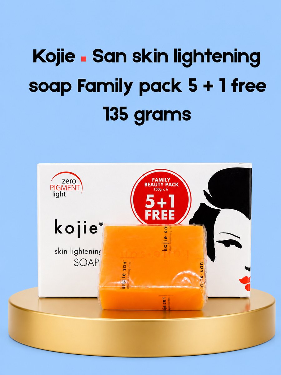 Kojie San Skin Lightening Soap – Family Pack 5 + 1 GRATIS – 135 g – Verhelderende & Hydraterende Zeep – verminderde Donkere Vlekken, Egaliseert de Huidtint & Houdt de Huid Zacht, Glad & Stralend