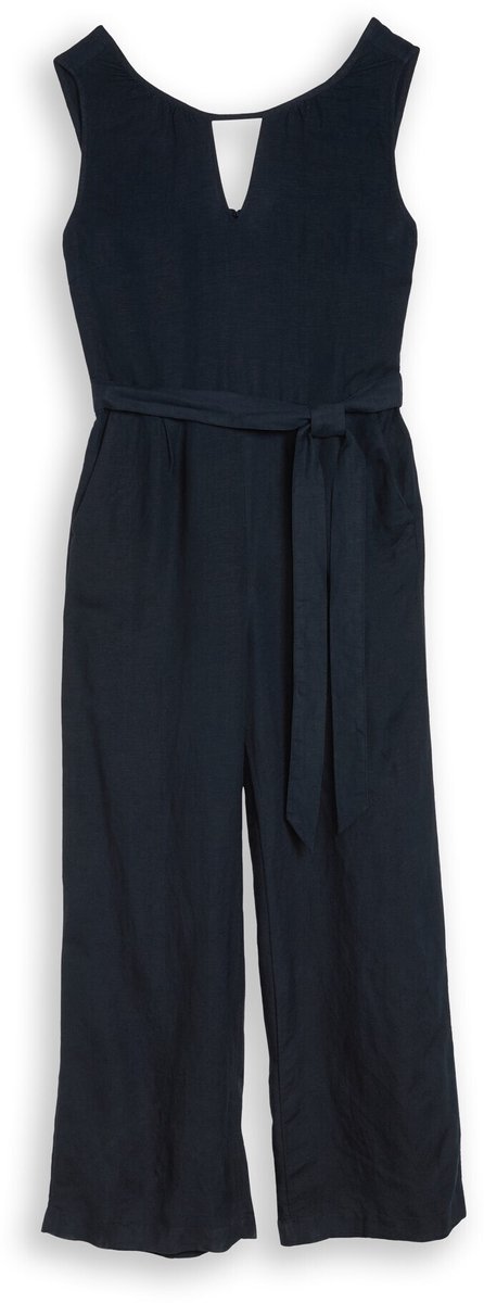 Tom Tailor - Jumpsuit met linnen - Maat 40 - sky captain blue