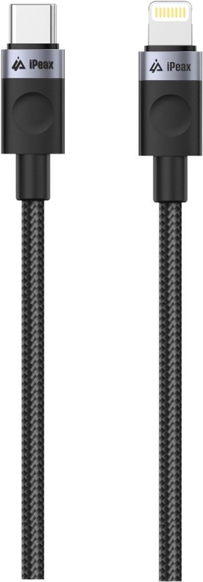 iPeax Gevlochten USB-C naar Lightning Kabel – 1,5 Meter – Zwart