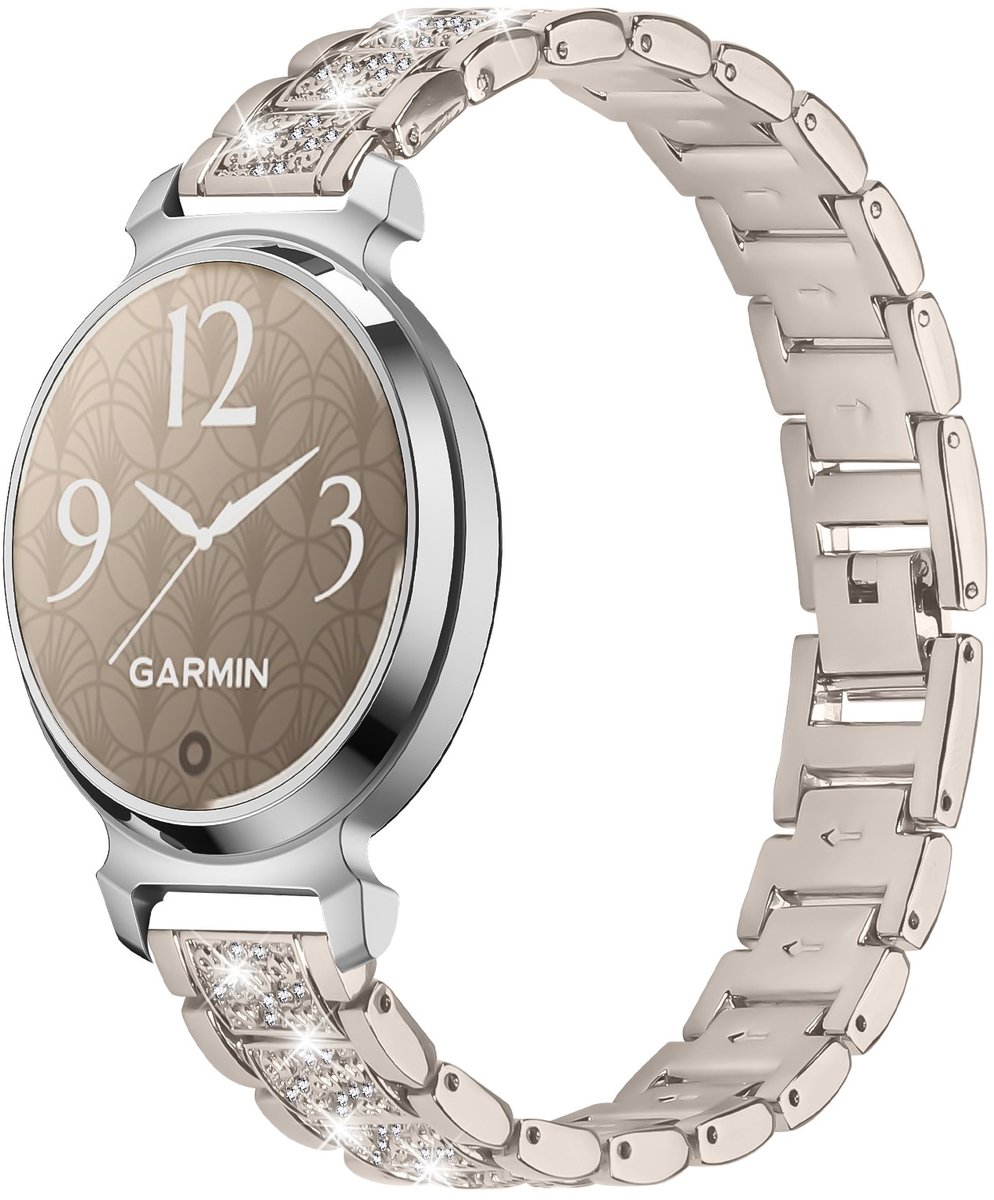Elegante Gouden Roestvrijstalen Diamanten Horlogeband Compatibel met Garmin Lily 2