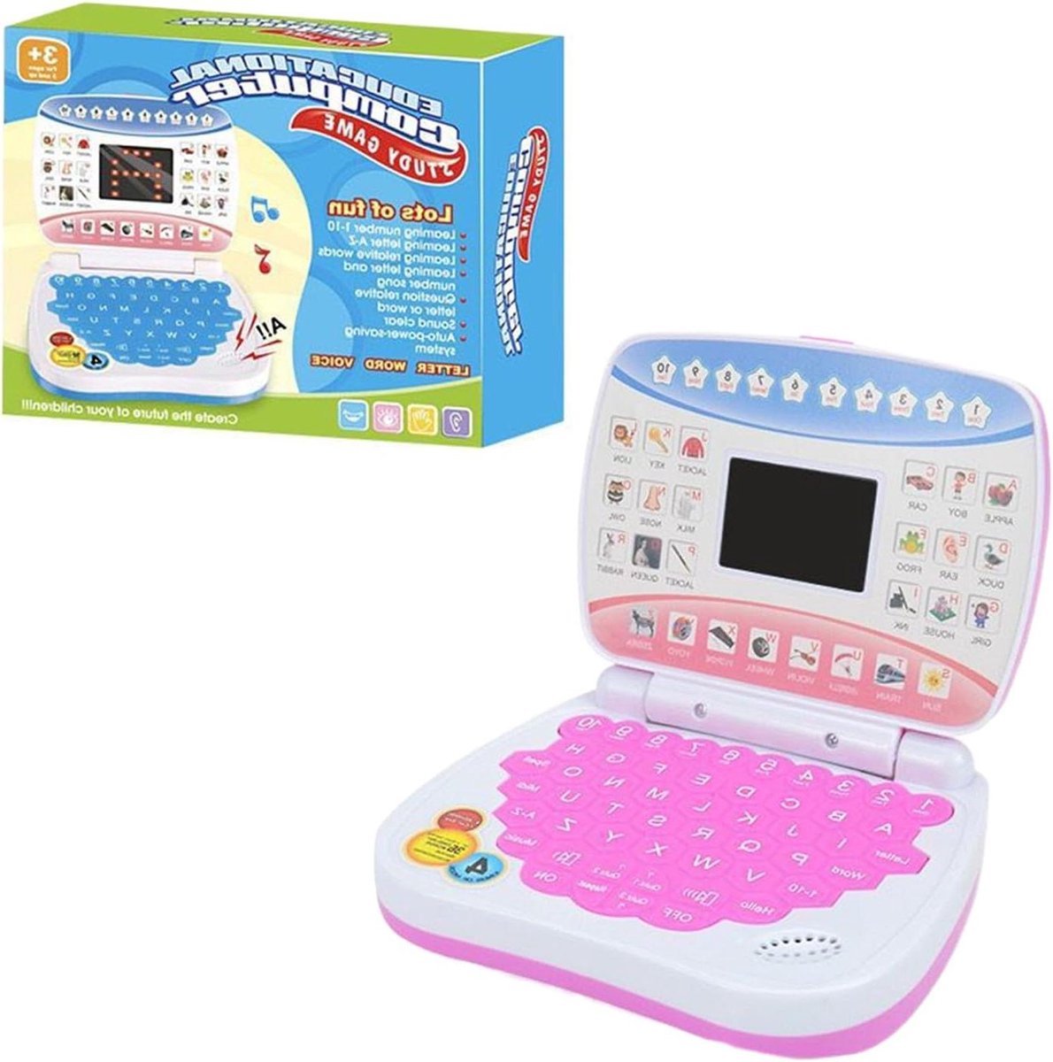 Kinderlaptop - Educatieve computer - Vroegtijdig leren - Interactieve muziekactiviteiten - 162 x 132 cm - Roze