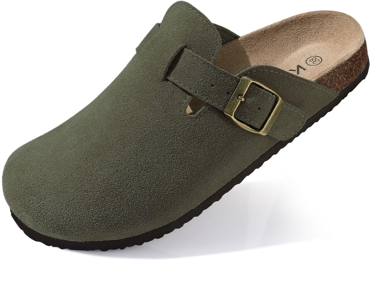 Homaxy - Unisex Clogs - Koe suède- Houten clogs – groente - 40- Geschikt voor een voetlengte van 24,8 cm
