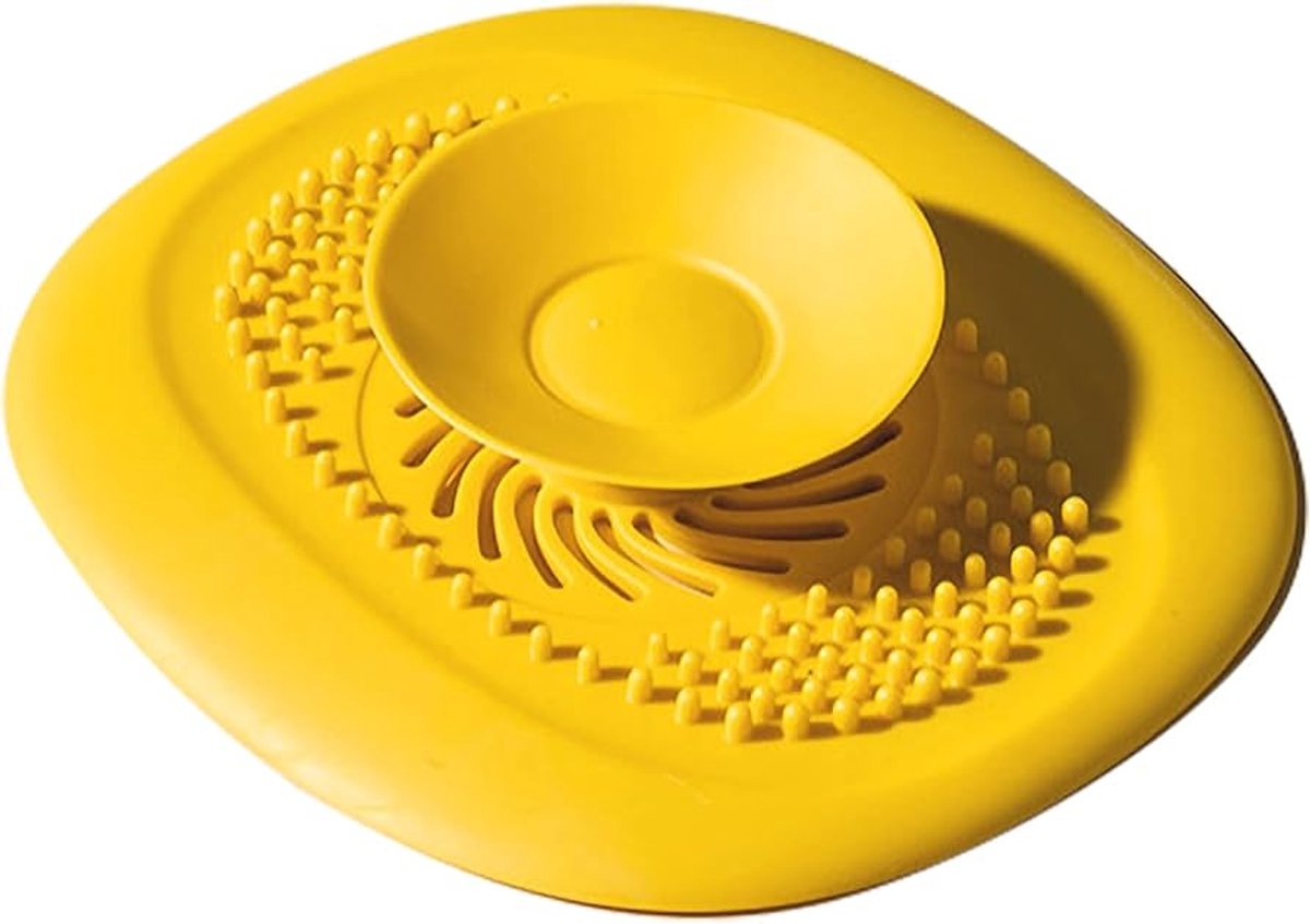 Gootsteenstop - Afvoerputje - Gootsteen zeef - Haarfilter - Haarvanger - Anti haar stop - Putje - Plug - Afvoerplug - Bad / douche / wasbak / wastafel - Drain hair catcher - Siliconen - Geel - Jonyx