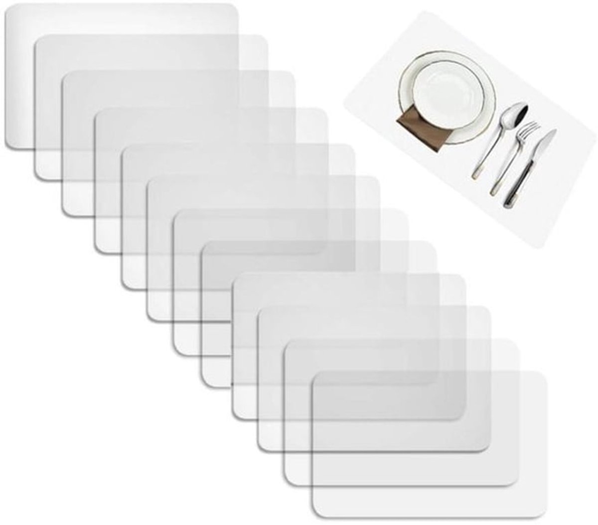 Transparante Placemat - 12 Stuks - Transparante Kunststof Tafelmatten - 43 x 28 cm - Hittebestendig Wasbare Tafelmatten - voor Keuken, Eettafel en Koelkastvoeringen - Antislip