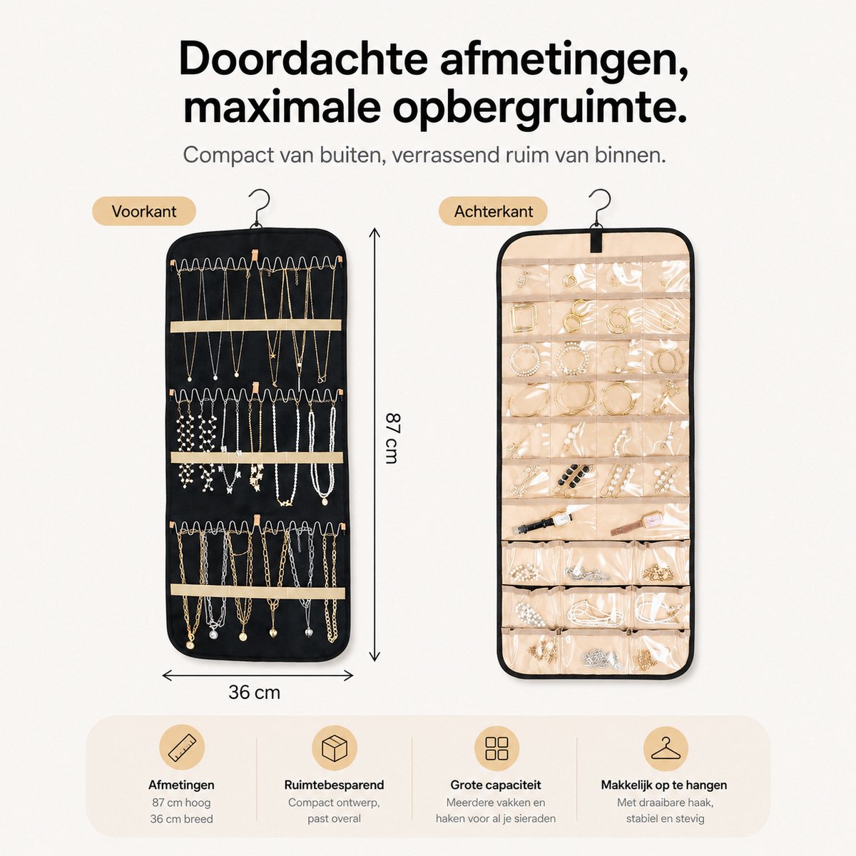 BOTC Sieraden Organizer - Opbergsysteem Tweezijdig - Sieraden Opbergers - Juwelendoos - Zwart — cadeau in Wonen & Interieur - foto 6